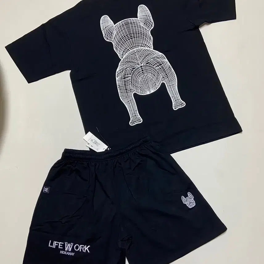 [SOLD OUT] 라이프워크 강아지 반팔티 반바지 세트 XL