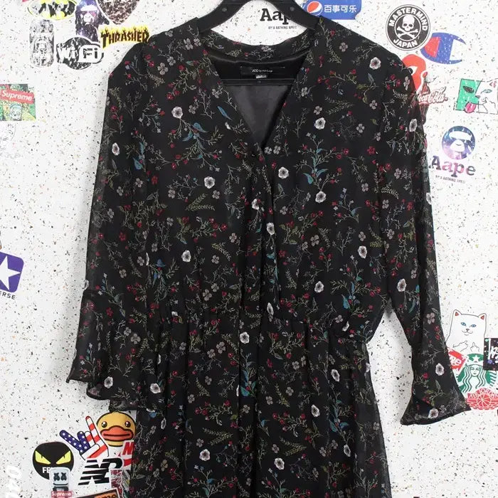 [BUNJANG] Nice Claup Floral Chiffon Dress - Black / 여성85/ 나이스클랍 플로럴 쉬폰 원피스 BK A-6