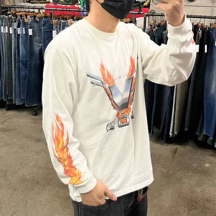 [BUNJANG] Harley Davidson Flame Long Sleeve Shirt / 00s 할리데이비슨 플레임 롱스리브 (105)