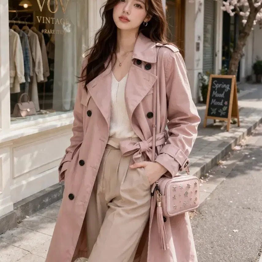 [BUNJANG] VOV Indie Pink Trench Coat / 보브 VOV 한정판 인디핑크 트렌치코트 55 벚꽃시즌 감성 코디