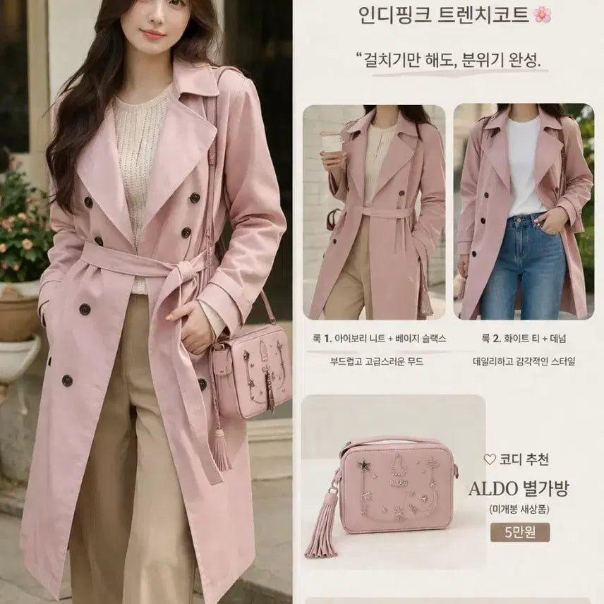 [BUNJANG] VOV Indie Pink Trench Coat / 보브 VOV 한정판 인디핑크 트렌치코트 55 벚꽃시즌 감성 코디