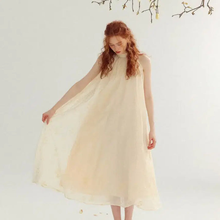 [BUNJANG] Cindence Cream Halterneck Long Dress / 신스덴 크림 홀터넥 롱원피스