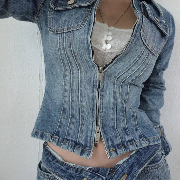 [BUNJANG] Pale Jade Corset Denim Jacket / (새상품) 페일제이드 청자켓 코르셋 데님 집업 Corset Denim