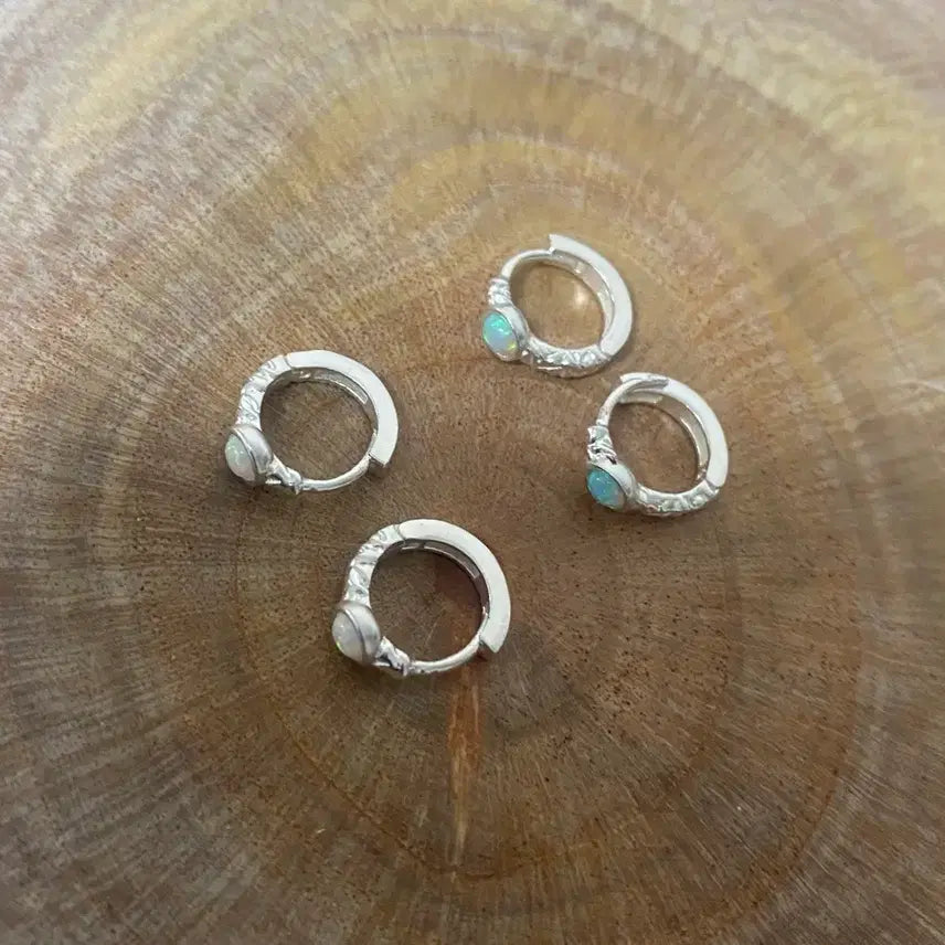 [BUNJANG] S925 Silver Opal Birthstone Earrings / 탄생석 10월, S925 실버, 오팔 원석, 원터치 링 은 귀걸이