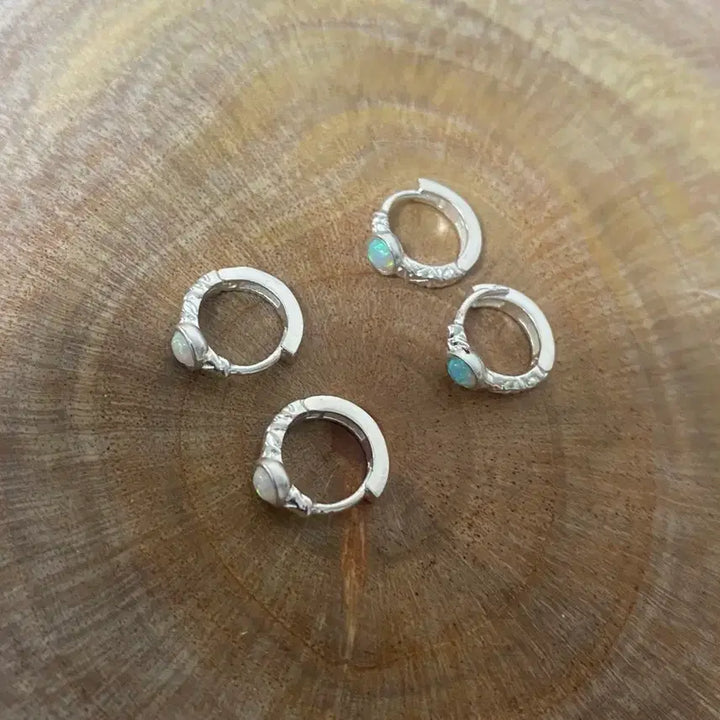[BUNJANG] S925 Silver Opal Birthstone Earrings / 탄생석 10월, S925 실버, 오팔 원석, 원터치 링 은 귀걸이