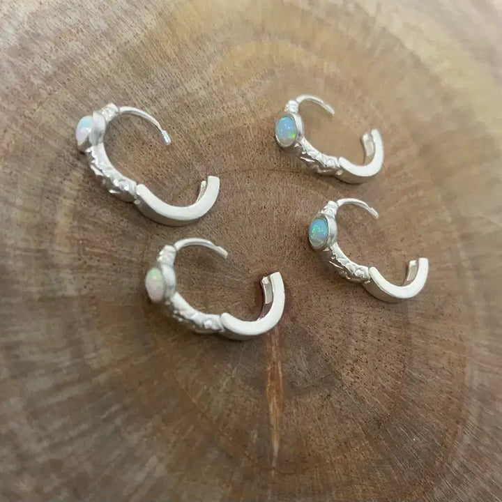 [BUNJANG] S925 Silver Opal Birthstone Earrings / 탄생석 10월, S925 실버, 오팔 원석, 원터치 링 은 귀걸이