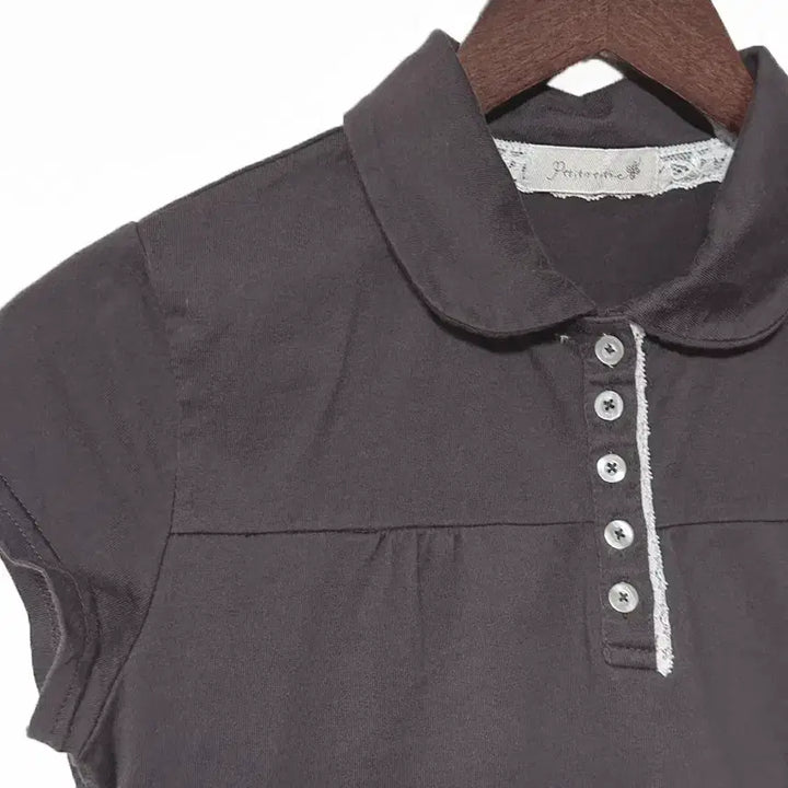 [SOLD OUT] 일본빈티지 둥근카라캡소매 레이스버튼업반팔티브라운 모리걸하구미룩갸루y2k