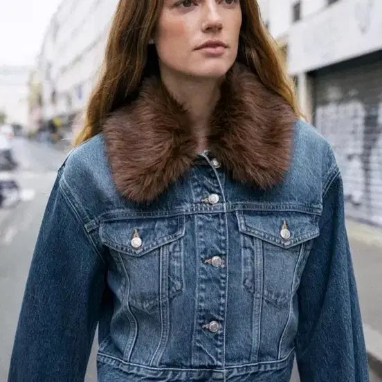 [BUNJANG] ZARA 자라 탈부착 퍼 카라 청자켓 데님 자켓/점퍼 (새상품) / ZARA 자라 탈부착 퍼 카라 청자켓 데님 자켓/점퍼 (새상품)