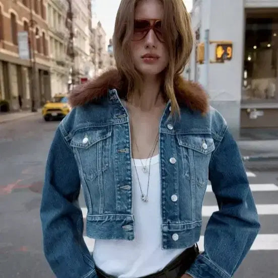 [BUNJANG] ZARA 자라 탈부착 퍼 카라 청자켓 데님 자켓/점퍼 (새상품) / ZARA 자라 탈부착 퍼 카라 청자켓 데님 자켓/점퍼 (새상품)