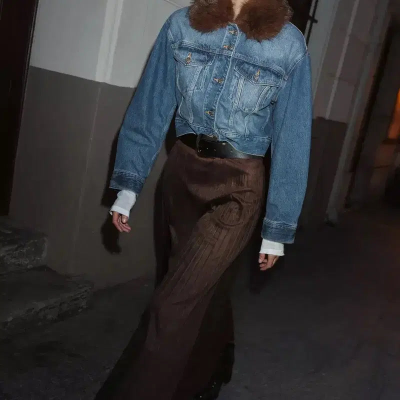 [BUNJANG] ZARA 자라 탈부착 퍼 카라 청자켓 데님 자켓/점퍼 (새상품) / ZARA 자라 탈부착 퍼 카라 청자켓 데님 자켓/점퍼 (새상품)