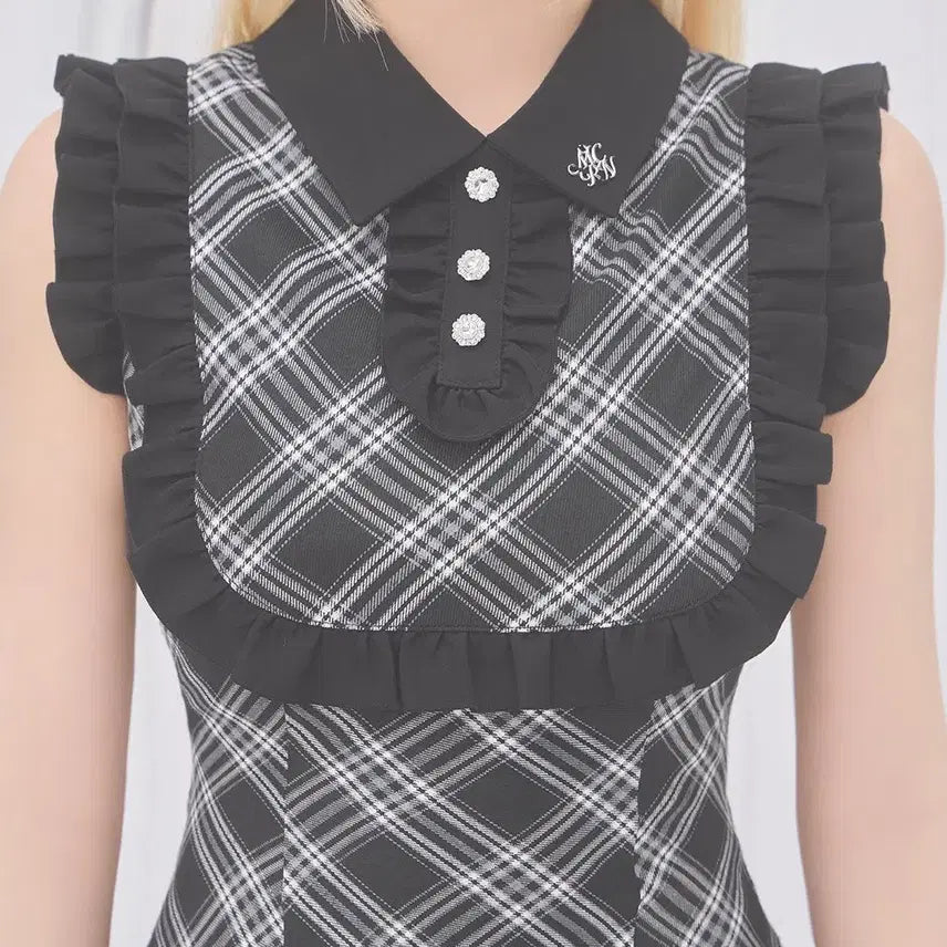 [BUNJANG] Michel Macaron Frill Trim Check Mini Dress / 미셸마카롱 프릴 트림 체크 미니 원피스