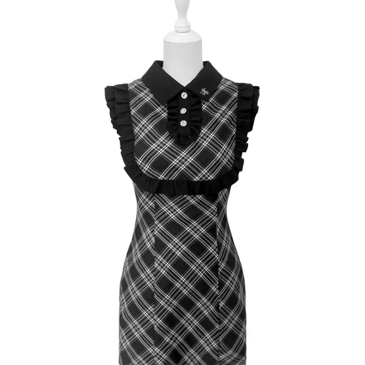 [BUNJANG] Michel Macaron Frill Trim Check Mini Dress / 미셸마카롱 프릴 트림 체크 미니 원피스