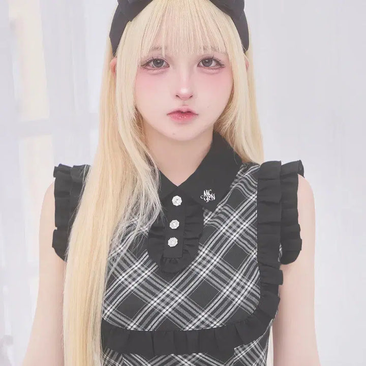 [BUNJANG] Michel Macaron Frill Trim Check Mini Dress / 미셸마카롱 프릴 트림 체크 미니 원피스