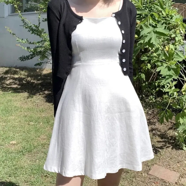 [BUNJANG] Linen Bustier Strap Flare Mini Dress / 린넨 뷔스티에 끈 나시 플레어 미니 원피스