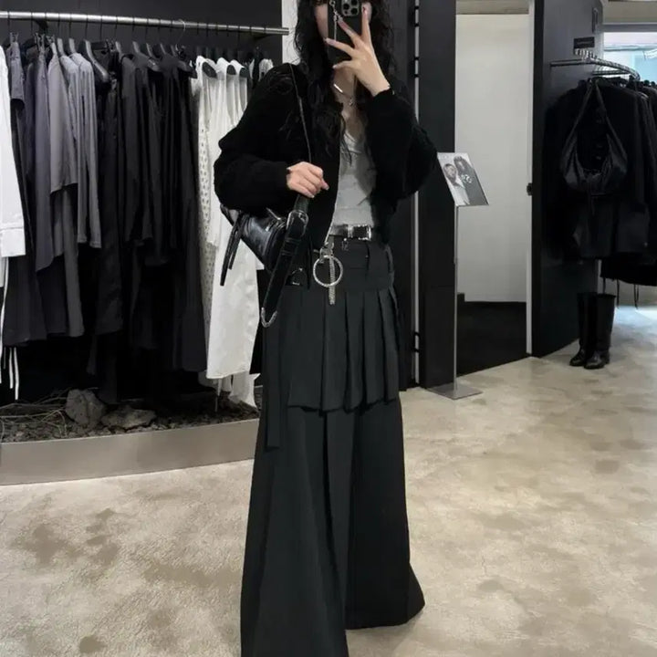 [BUNJANG] Trimming Bird Flowing Pleated Layered Pants Black S / 트리밍버드 Flowing Pleated 레이어드 팬츠 블랙 S