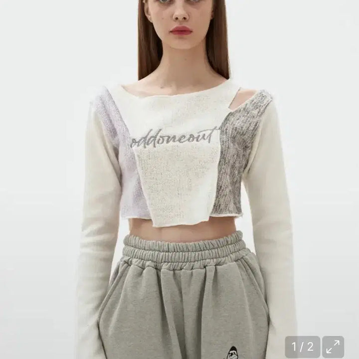 [BUNJANG] Odd One Out Patchwork Crop Knit / 오드원아웃 패치워크 크롭 니트