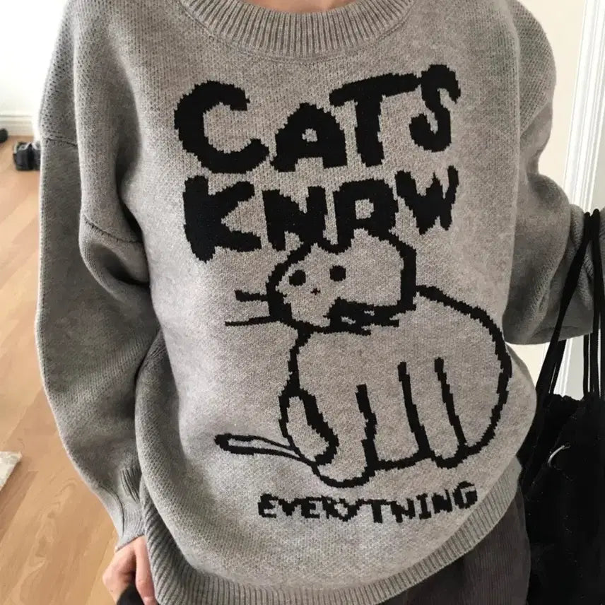 [BUNJANG] Arcoiris Anything Cat Loose Fit Knit / 아르코리이스 애니띵 캣 루즈핏 니트