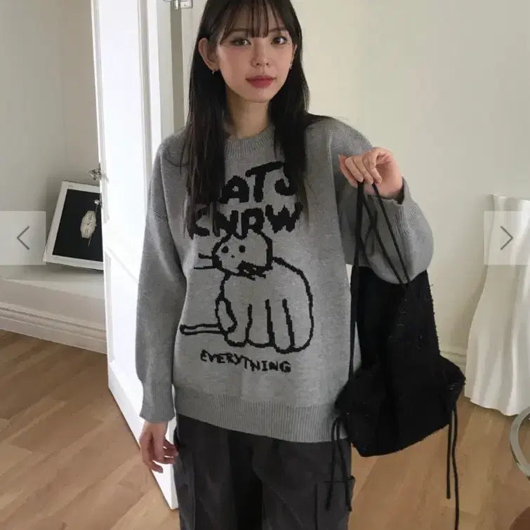 [BUNJANG] Arcoiris Anything Cat Loose Fit Knit / 아르코리이스 애니띵 캣 루즈핏 니트