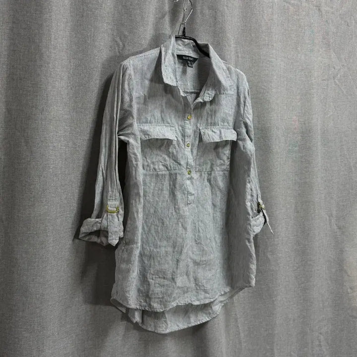 [BUNJANG] Ellen Tracy Linen Striped Shirt Blouse / [M] 엘렌트레이시 린넨 마 스트라이프 셔츠 블라우스