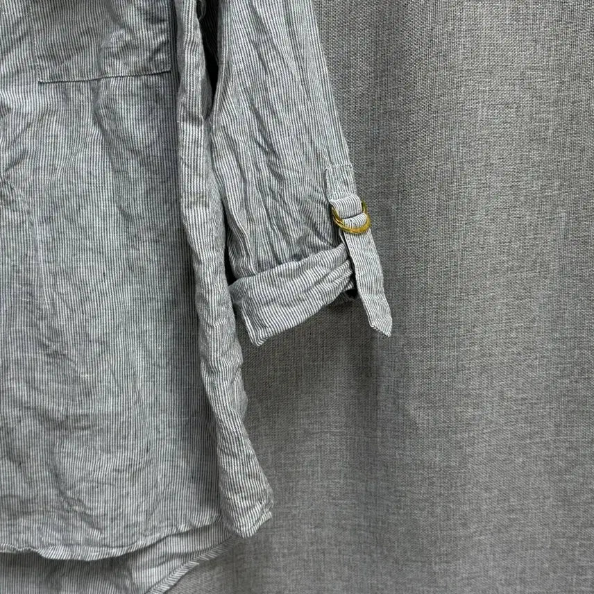 [BUNJANG] Ellen Tracy Linen Striped Shirt Blouse / [M] 엘렌트레이시 린넨 마 스트라이프 셔츠 블라우스