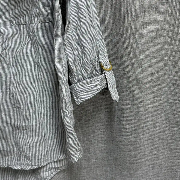 [BUNJANG] Ellen Tracy Linen Striped Shirt Blouse / [M] 엘렌트레이시 린넨 마 스트라이프 셔츠 블라우스