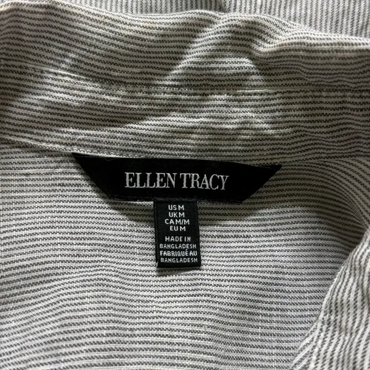 [BUNJANG] Ellen Tracy Linen Striped Shirt Blouse / [M] 엘렌트레이시 린넨 마 스트라이프 셔츠 블라우스