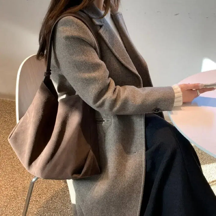 [BUNJANG] Folnua Brown Suede Shoulder Bag / 폴뉴아 브라운 숄더백