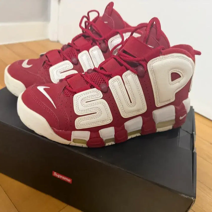 [BUNJANG] Nike Supreme Uptempo Red Sneakers / 나이키 슈프림 업템포 슈템포 레드 260