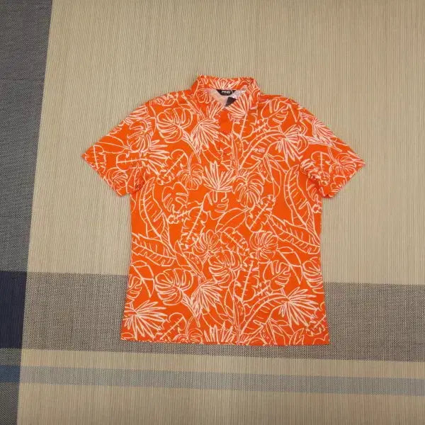 [BUNJANG] Ping Golf Leaf Pattern Collar Short Sleeve T-Shirt (Orange, XL) / (105) 핑 골프 잎새 문양 카라넥 반팔 티셔츠