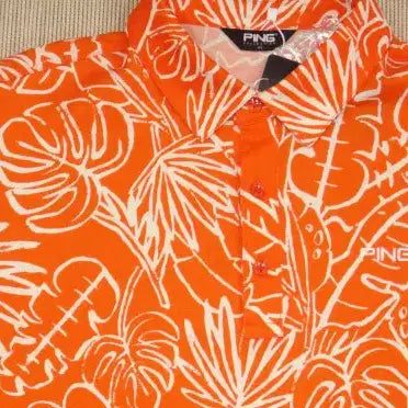 [BUNJANG] Ping Golf Leaf Pattern Collar Short Sleeve T-Shirt (Orange, XL) / (105) 핑 골프 잎새 문양 카라넥 반팔 티셔츠