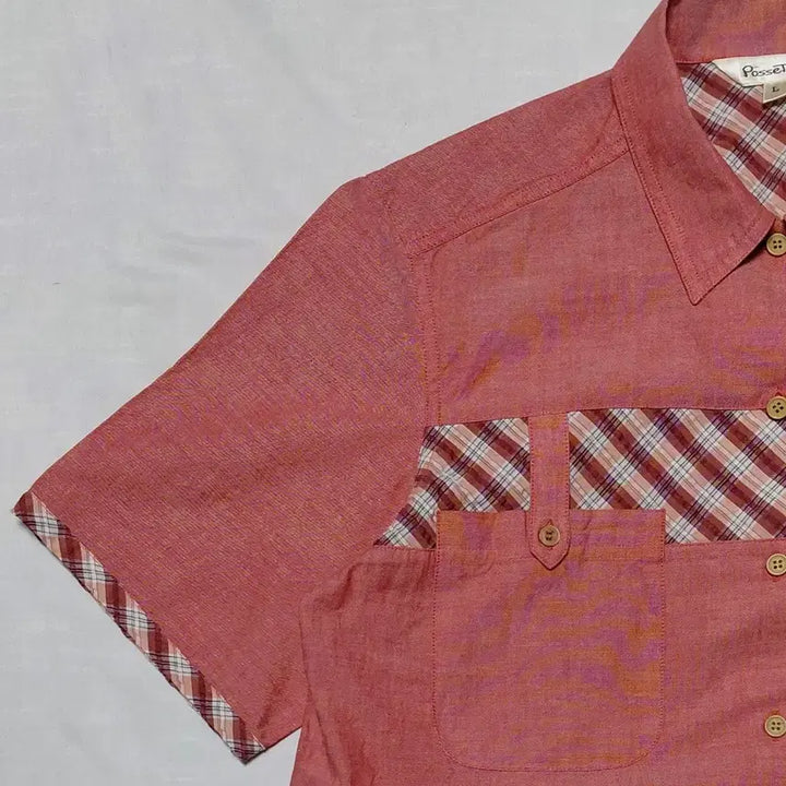 [BUNJANG] POSSET POT Dachshund Embroidery &amp; Plaid Panel Short Sleeve Shirt / [L] POSSET POT 빈티지 닥스훈트 자수 &amp; 체크 배색 반팔 셔츠