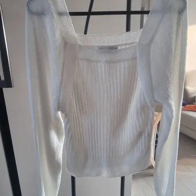[BUNJANG] White Square Neck Summer Knit Top / 화이트 스퀘어 여름 니트 77가능. 프리사이즈