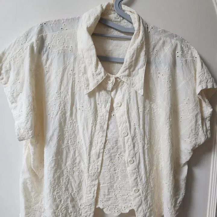 [BUNJANG] Punch Lace Crop Blouse / 펀칭 레이스 크롭 블라우스