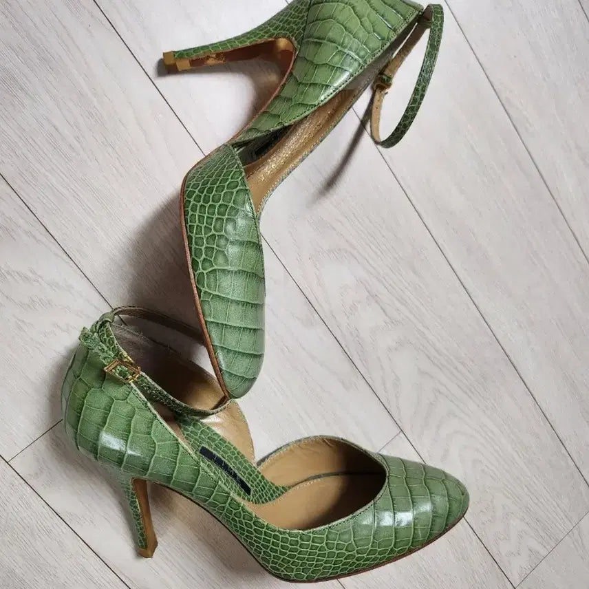 [BUNJANG] TIME Green Croc Heel Pumps / 타임(TIME) 악어패턴 펌프스 9cm