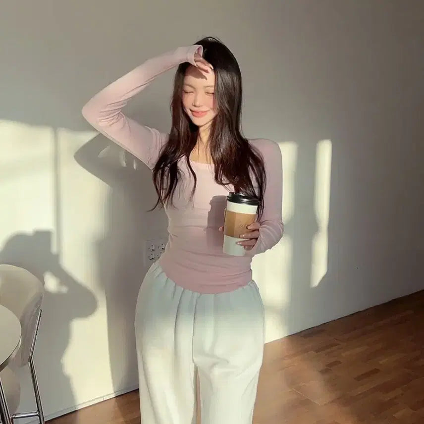 [BUNJANG] Hypnotic Square Neck Long Sleeve T-shirt / 히프나틱  자체제작 폭닥 데일리 스퀘어넥 긴팔티[양기모]
