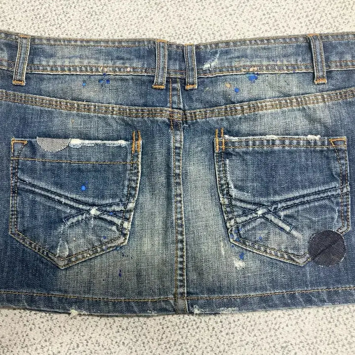 [BUNJANG] ZARA Vintage Wash Denim Skirt / ZARA 빈티지 워싱 데님 스커트 55~66 / 페인트 포인트