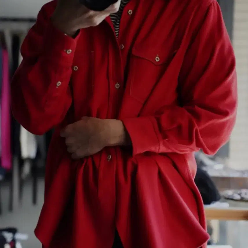 [BUNJANG] Maatee&amp;Sons Silk Gacha Pocket Shirt Red Size 3 / [3] 마티앤선즈 실크 가챠 포켓 셔츠 레드 maatee&amp;sons