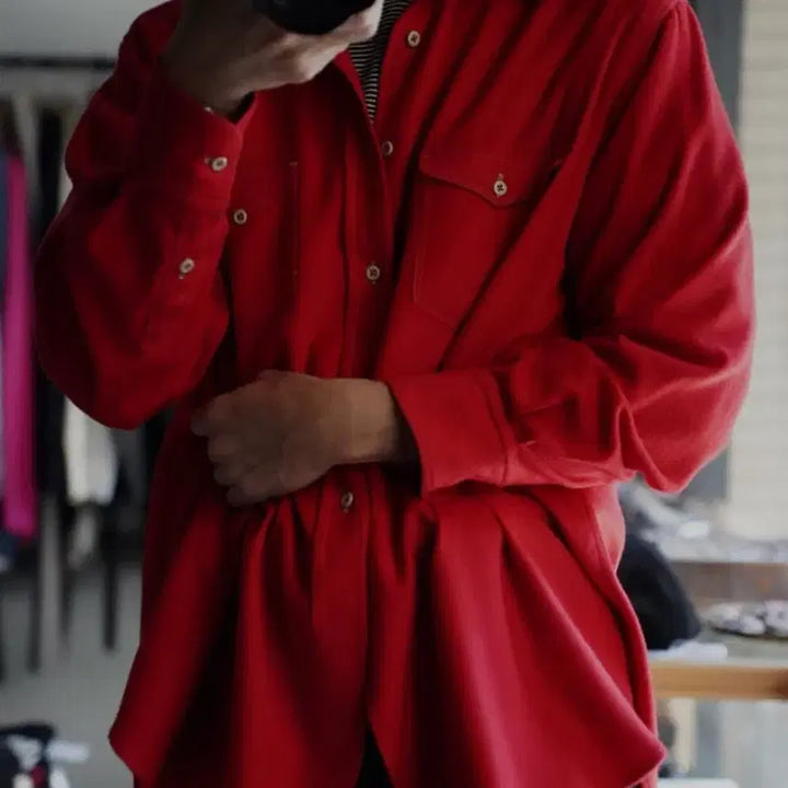 [BUNJANG] Maatee&amp;Sons Silk Gacha Pocket Shirt Red Size 3 / [3] 마티앤선즈 실크 가챠 포켓 셔츠 레드 maatee&amp;sons