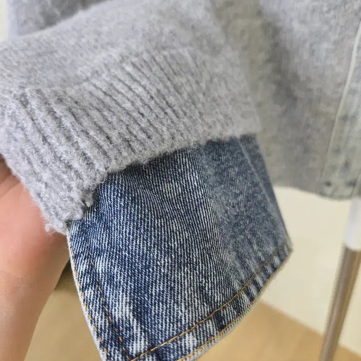 [BUNJANG] Denim Collar Gray Knit Cardigan / 데님 카라 그레이 니트 가디건