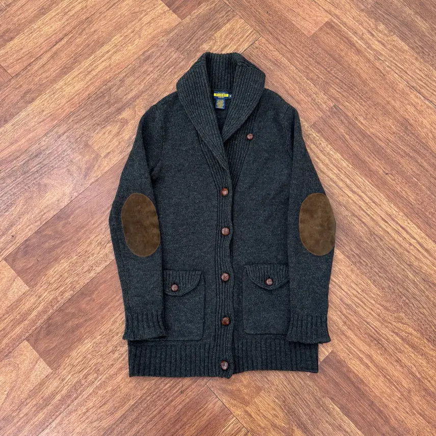 [BUNJANG] Polo Ralph Lauren Rugby Charcoal Patch Shawl Collar Knit Cardigan / 여성용 S 폴로 랄프로렌 럭비 차콜 패치 숄카라 니트 가디건