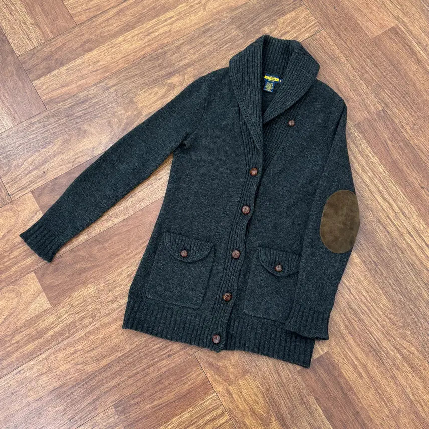 [BUNJANG] Polo Ralph Lauren Rugby Charcoal Patch Shawl Collar Knit Cardigan / 여성용 S 폴로 랄프로렌 럭비 차콜 패치 숄카라 니트 가디건