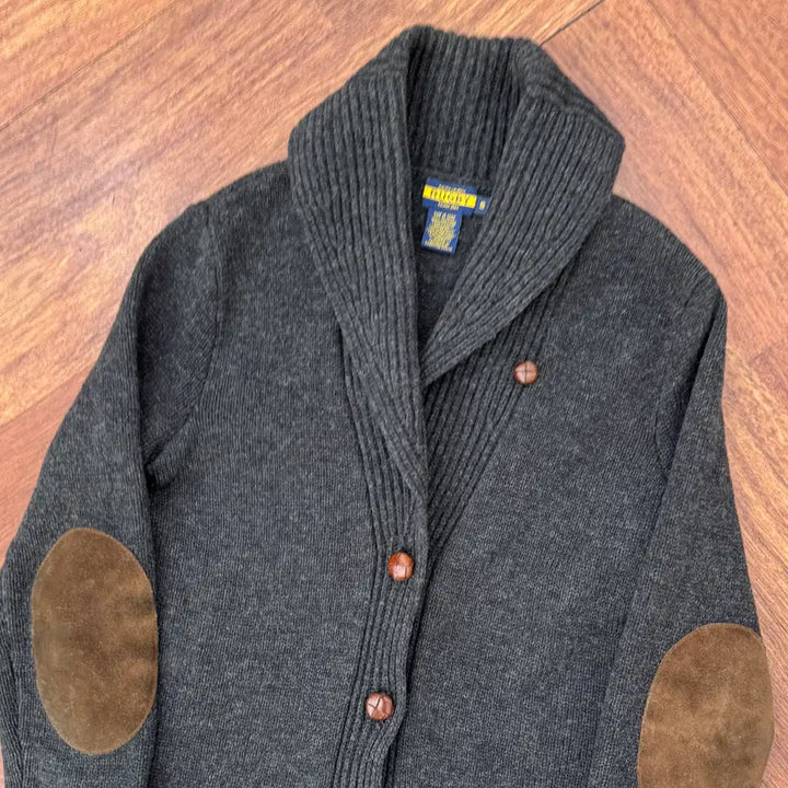 [BUNJANG] Polo Ralph Lauren Rugby Charcoal Patch Shawl Collar Knit Cardigan / 여성용 S 폴로 랄프로렌 럭비 차콜 패치 숄카라 니트 가디건