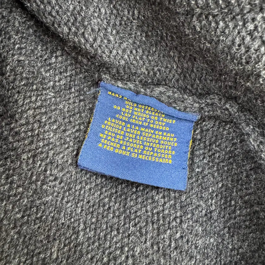 [BUNJANG] Polo Ralph Lauren Rugby Charcoal Patch Shawl Collar Knit Cardigan / 여성용 S 폴로 랄프로렌 럭비 차콜 패치 숄카라 니트 가디건