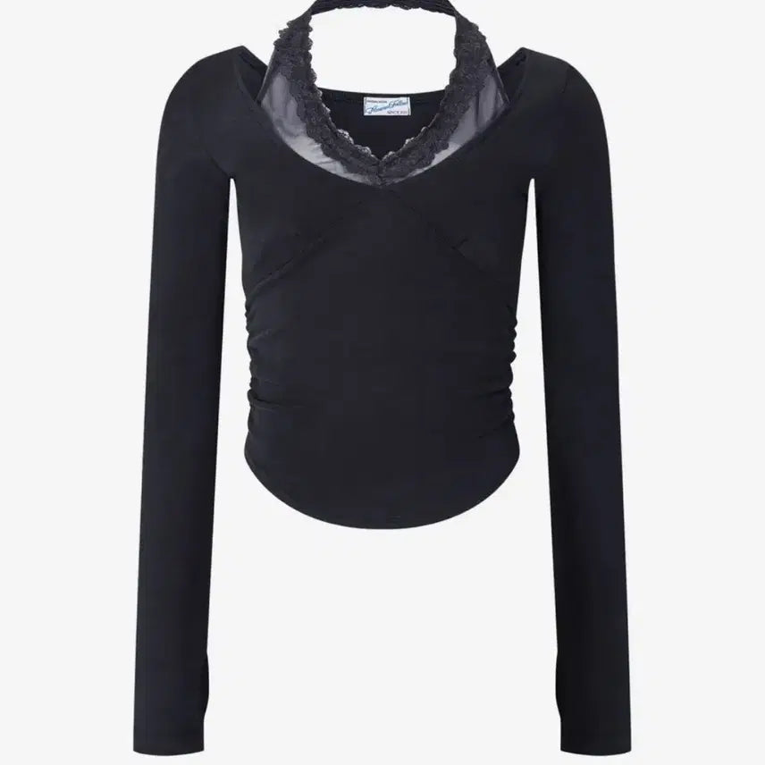 [BUNJANG] Please No Follow Amelia Lace Halter Long Sleeve Top / 택있음! 플리즈노팔로우 아멜리아 레이스 홀터 롱스리브탑 차콜