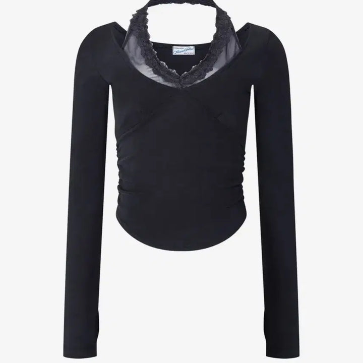 [BUNJANG] Please No Follow Amelia Lace Halter Long Sleeve Top / 택있음! 플리즈노팔로우 아멜리아 레이스 홀터 롱스리브탑 차콜