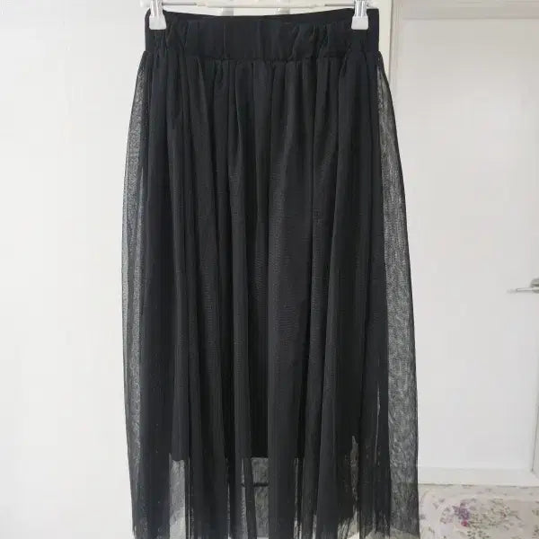 [BUNJANG] Black Elastic Waistband Chiffon Skirt / 블랙 허리밴딩 샤 스커트 F