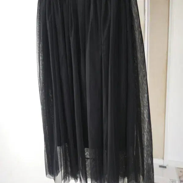 [BUNJANG] Black Elastic Waistband Chiffon Skirt / 블랙 허리밴딩 샤 스커트 F
