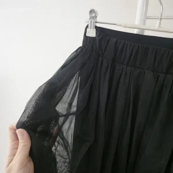 [BUNJANG] Black Elastic Waistband Chiffon Skirt / 블랙 허리밴딩 샤 스커트 F
