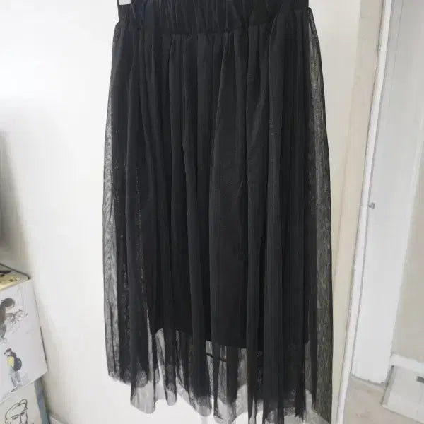 [BUNJANG] Black Elastic Waistband Chiffon Skirt / 블랙 허리밴딩 샤 스커트 F
