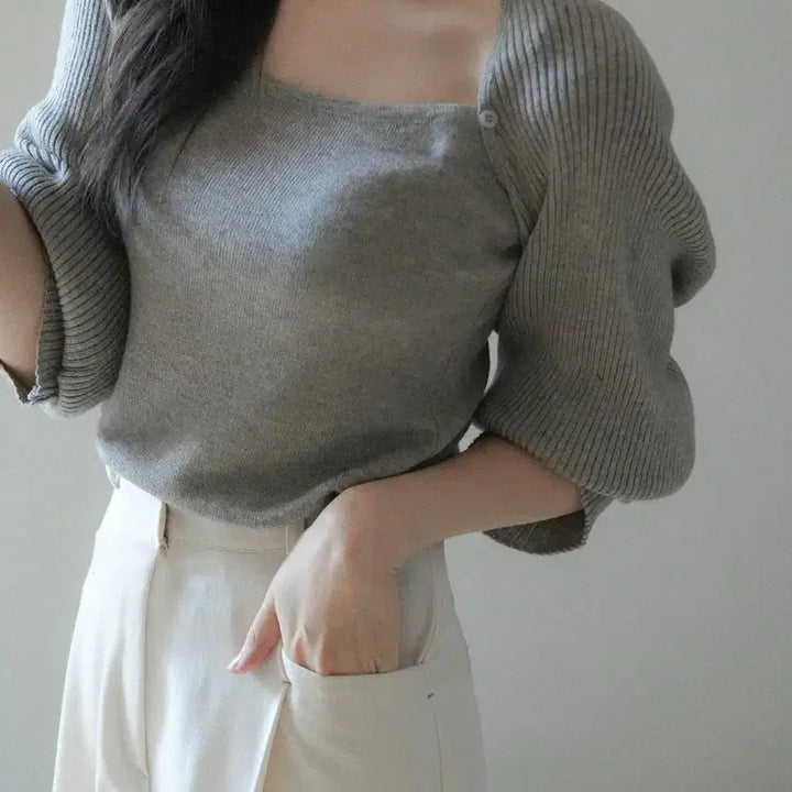 [BUNJANG] Noirrete Creme Bolero Layered Knit Top / 누아르테 크렘 볼레로 레이어드 니트 모카 베이지